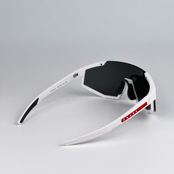 Prada PS04WSF TWK06F Sunglasses White Rubber Dark Grey Rectangle Unisex - Picture 8 of 12